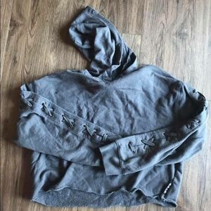 PINK laced sleeve crop hoodie